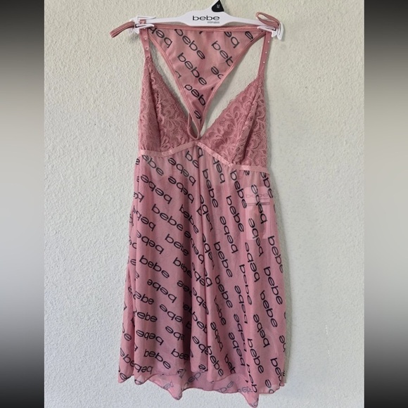 Bebe  Lingerie Babydoll Mesh Set Sexy Blush Lace Sz M See Through New Y2k - Picture 6 of 10